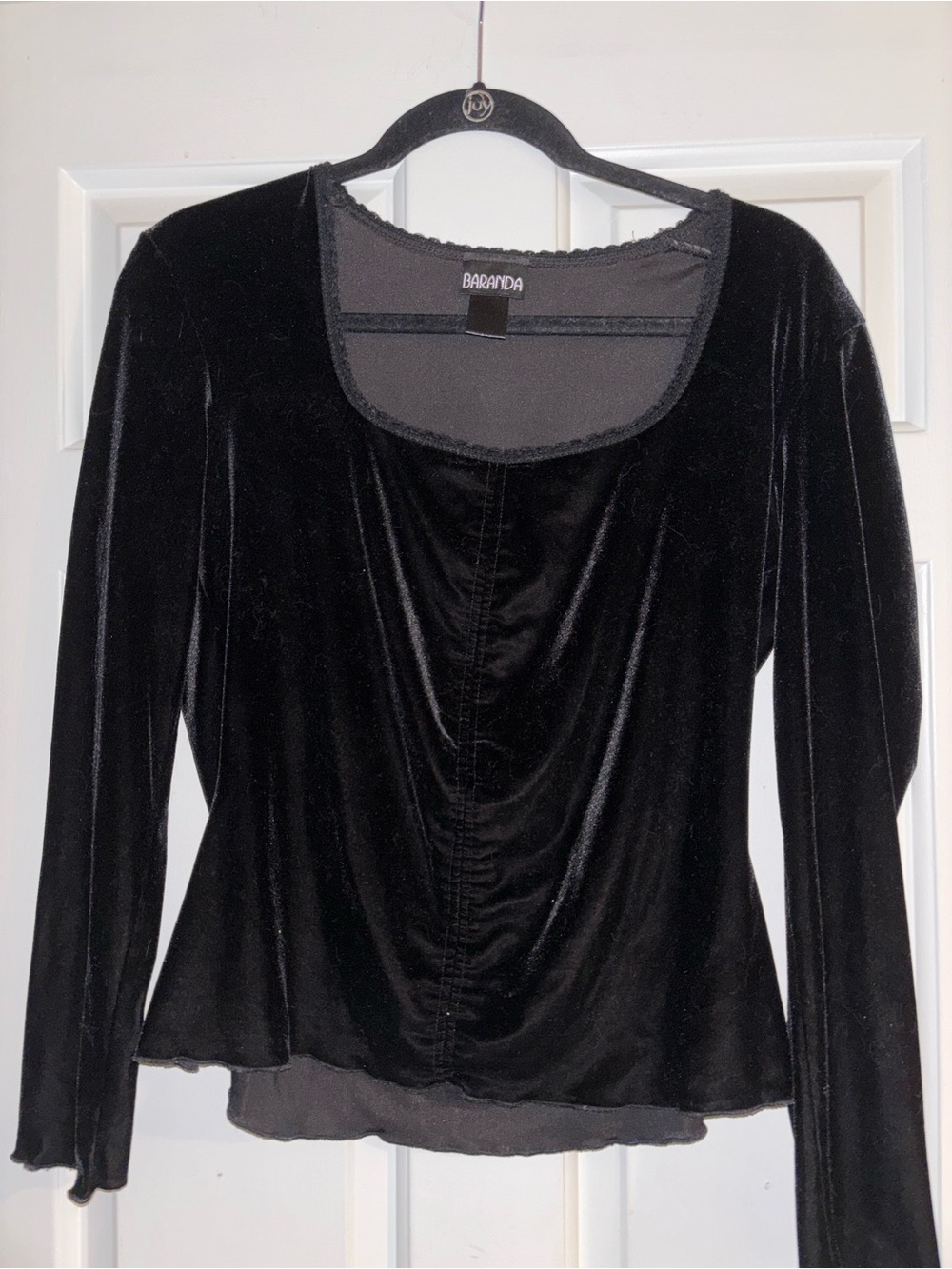 Baranda Black Velvet Long-Sleeve Scoop Neck Top